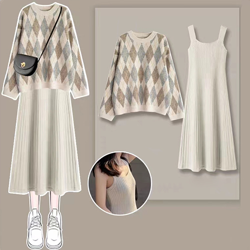 아가일 니트&민소매 니트 원피스 2SET