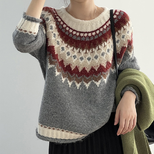 ◈[당일발송] 에스닉 패턴 긴팔 니트 [쿠폰 적용 제외] 