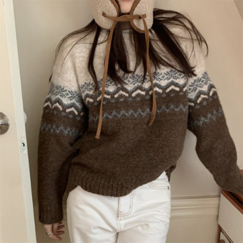 ◈[당일발송] 포근한 노르딕 패턴 긴팔 니트