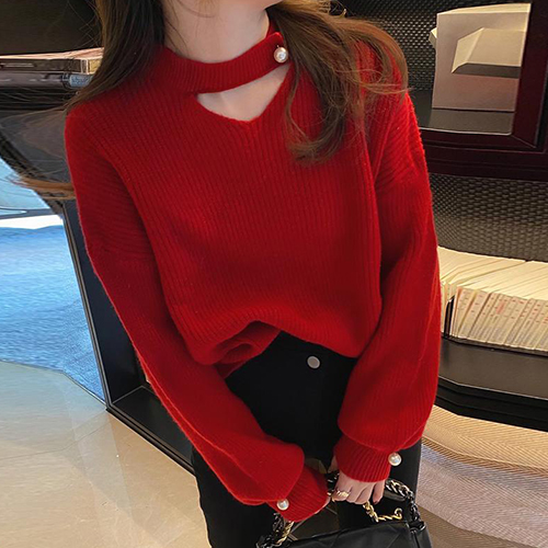 ◈[당일발송] 진주버튼 컷아웃 니트