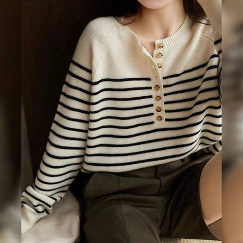 ◈[당일발송] 스트라이프 버튼 니트