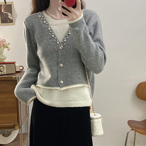[당일발송] 진주 가디건 레이어 니트