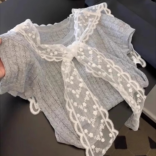 ★월요특가 자정마감 50%★레이스 타이  반팔 니트