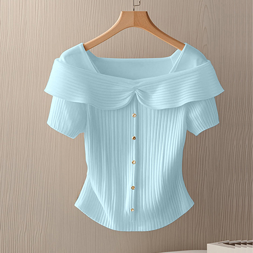 [당일발송]오프숄더 골지 반팔 니트