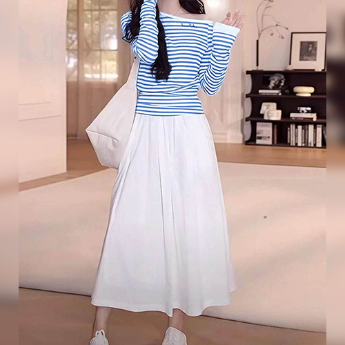 여리무드 오프숄더 니트&밴딩 롱스커트 2SET