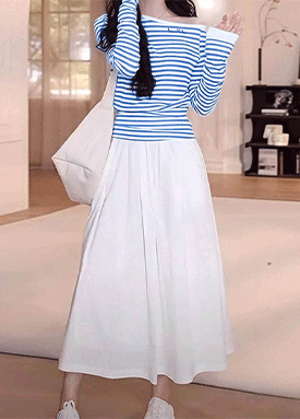 여리무드 오프숄더 니트&밴딩 롱스커트 2SET