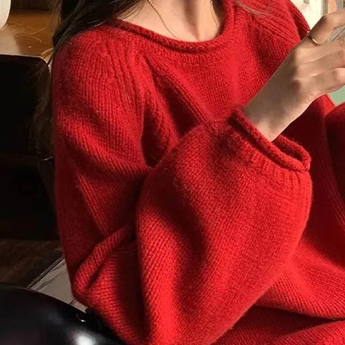 데일리 볼륨소매 라운드넥 니트