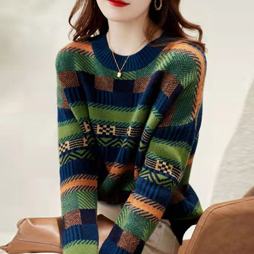 빈티지 패턴 배색 니트 풀오버