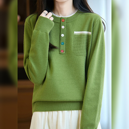 컬러 믹스 버튼 포인트 니트