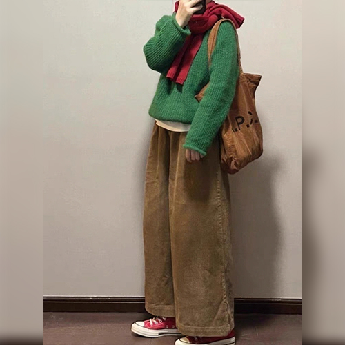 ★화요특가 자정마감 50%★겨울 감성 그린 니트&골덴 팬츠 2SET