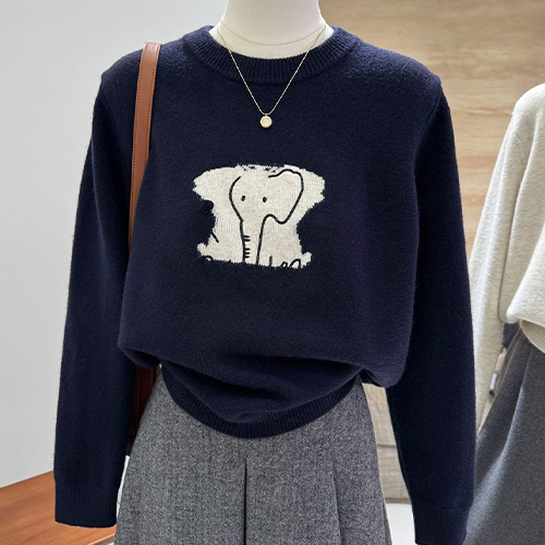 데일리 라운드 코끼리 니트