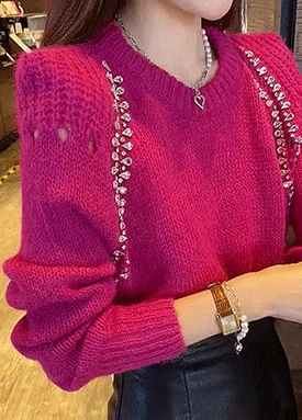 글램 큐빅 세미크롭 니트탑