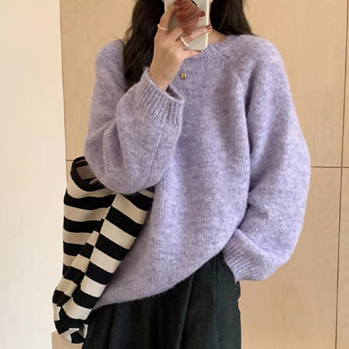 베이직 라벨 소프트 라운드 니트