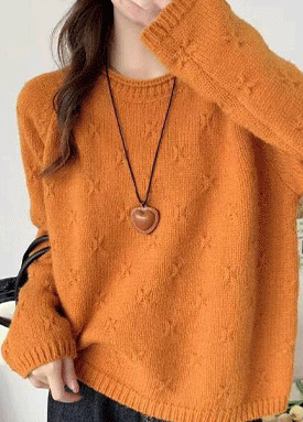 내추럴 패턴 짜임 라운드 니트