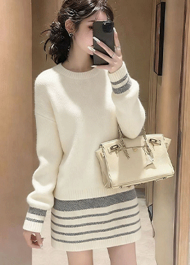 데일리 스트라이프 니트&스커트 2SET