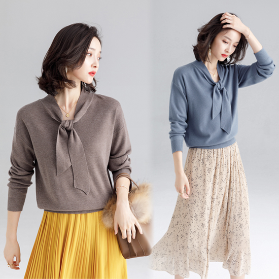 넥리본 비스코스 니트