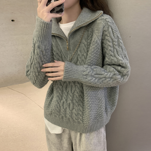 꽈베기 케이블 반집업 니트