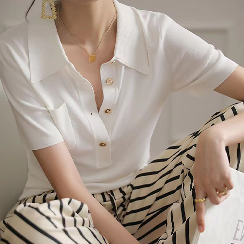  ◈[당일발송]  금장버튼 포켓 카라 니트