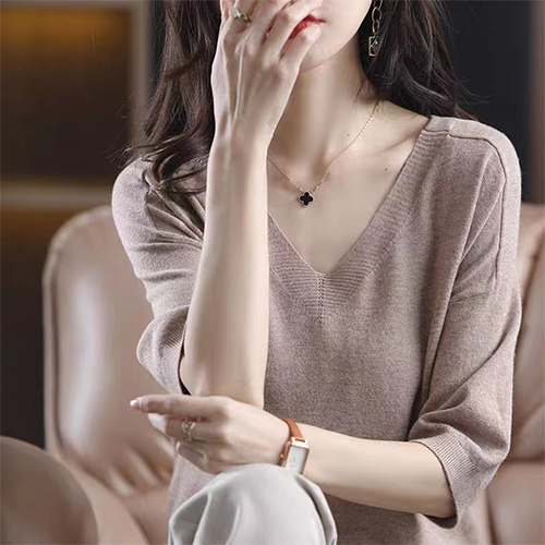 베이직 데일리 브이넥 7부 니트