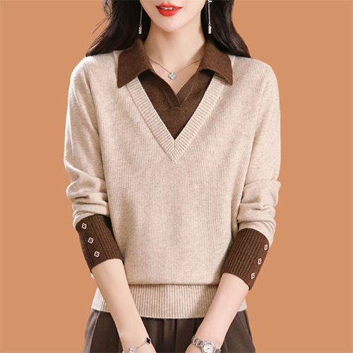 배색 카라 레이어드 니트