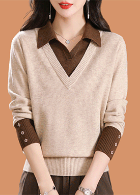 배색 카라 레이어드 니트