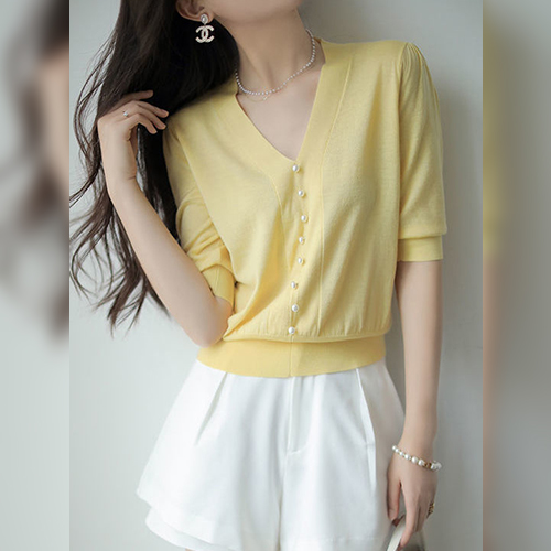 ★일요특가 자정마감 50%★우아한 진주버튼 브이넥 니트탑 