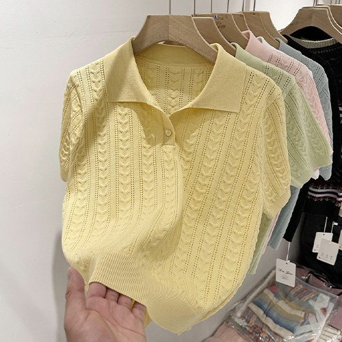 ◈[당일발송] 베이직 썸머 카라 반팔 니트