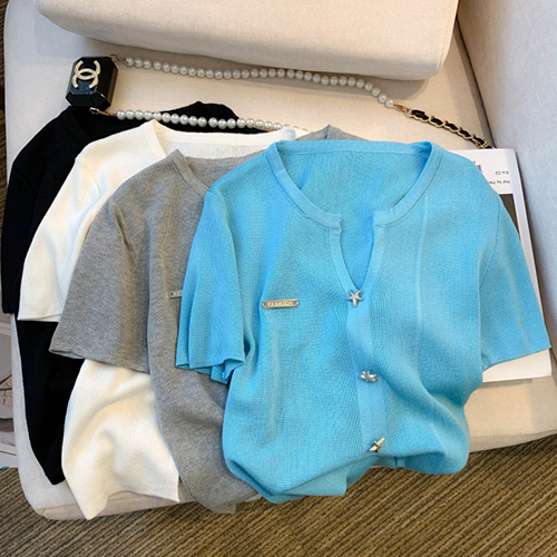 ◈[당일발송] 불가사리 오픈 브이넥 반팔 니트