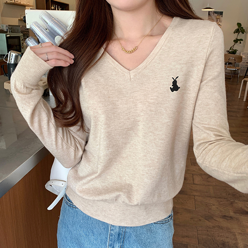 ◈[당일발송] 래빗 브이넥 긴팔 니트