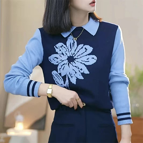 [당일발송] 블루 플라워 카라 니트 [쿠폰 적용 제외] 