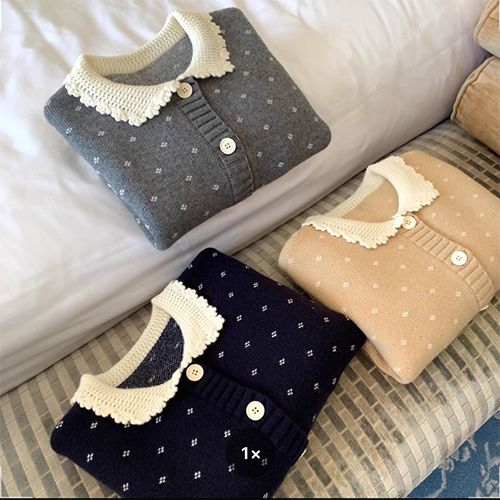 [당일발송] ★토요특가 자정마감 50%★도트 짜임 카라 버튼 니트[가디건]