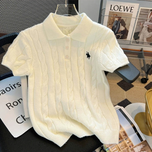 ◈[당일발송] ★일요특가 자정마감 50%★케이블 카라 반팔 니트