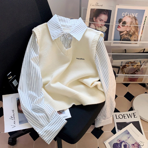 ◈[당일발송] 셔츠 베스트 레이어드 니트