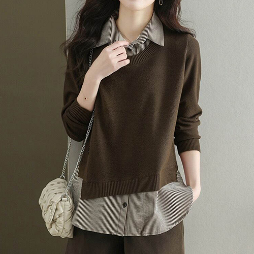 ◈[당일발송] 언발 단추 포인트 레이어드 니트