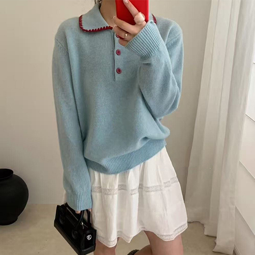 포인트 버튼 헨리 카라넥 니트