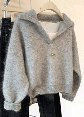 데일리무드 그레이 오픈카라 니트