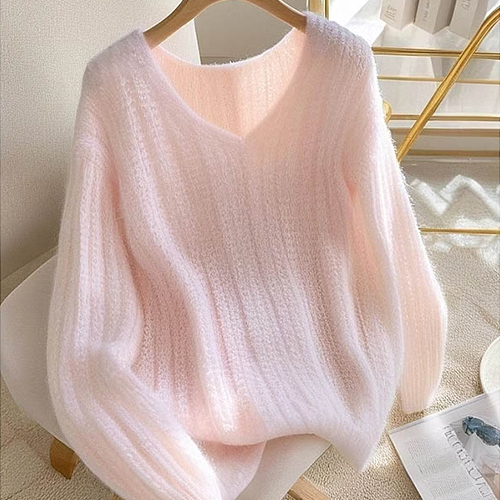 소프트 핑크 루즈핏 데일리 니트