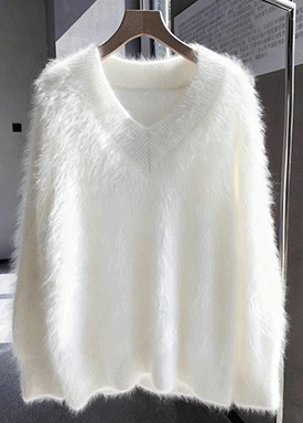 소프트 헤어리 브이넥 데일리 니트