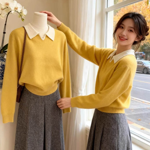 단정한 배색 카라 포근 니트