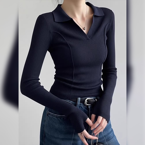 ★화요특가 자정마감 50%★슬림핏 절개 골지 카라 니트