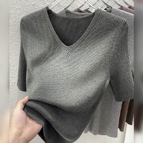 슬림핏 촘촘 골지 반팔 니트