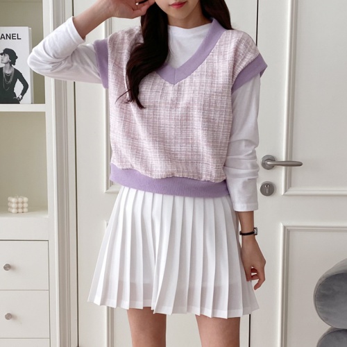 ◈[당일발송] 배색 트위드 조끼