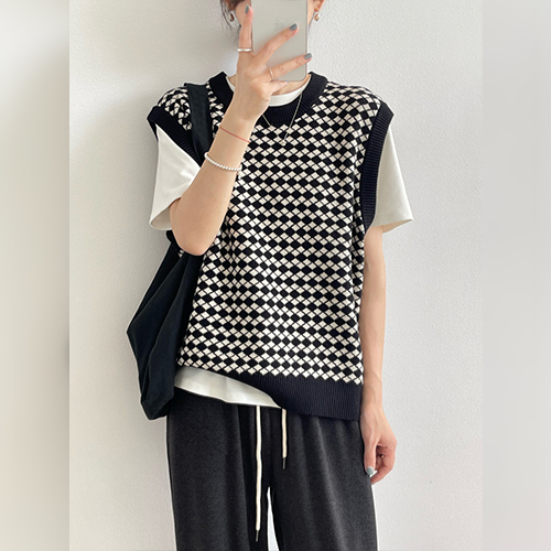 [당일발송] 체커 니트 조끼 베스트