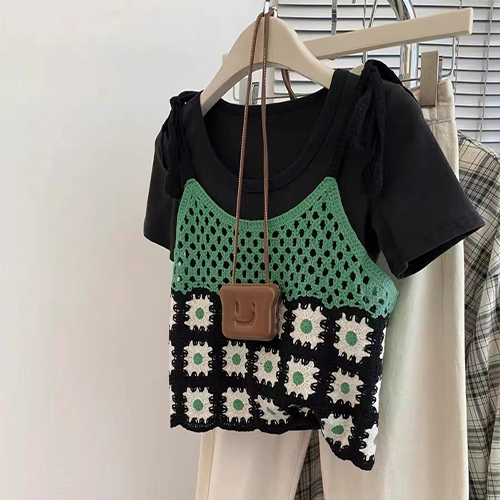 ★일요특가 자정마감 9990원★크로셰 펀칭 그린 니트 베스트