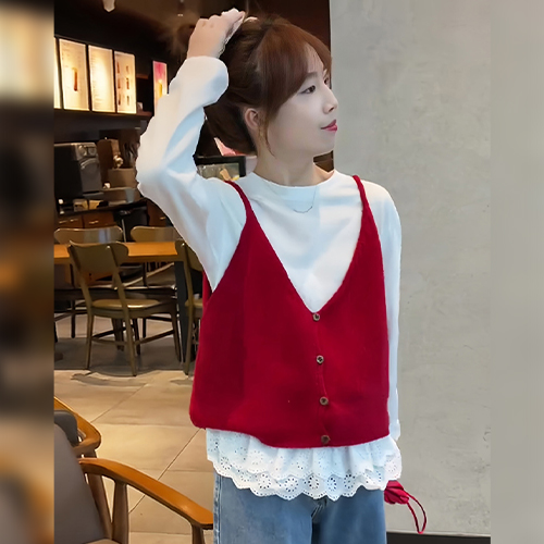 ★토요특가 자정마감 50%★브이넥 크롭 버튼 니트 뷔스티에