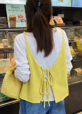 백리본 니트 베스트&기본 라운드 티셔츠 2SET