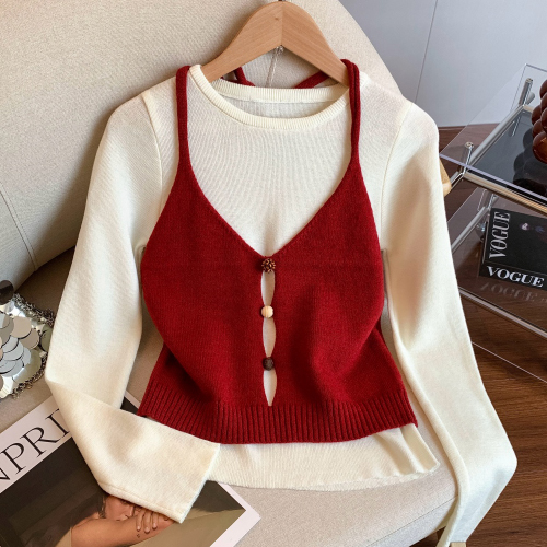 ◈[당일발송] 니트 베스트&심플 라운드 티 2SET