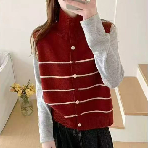 ◈[당일발송] 스트라이프 버튼 니트 베스트
