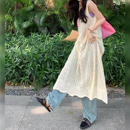 썸머 펀칭 백트임 슬릿 롱 베스트