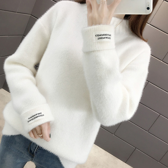 밍크퍼 비스코스 반넥 니트